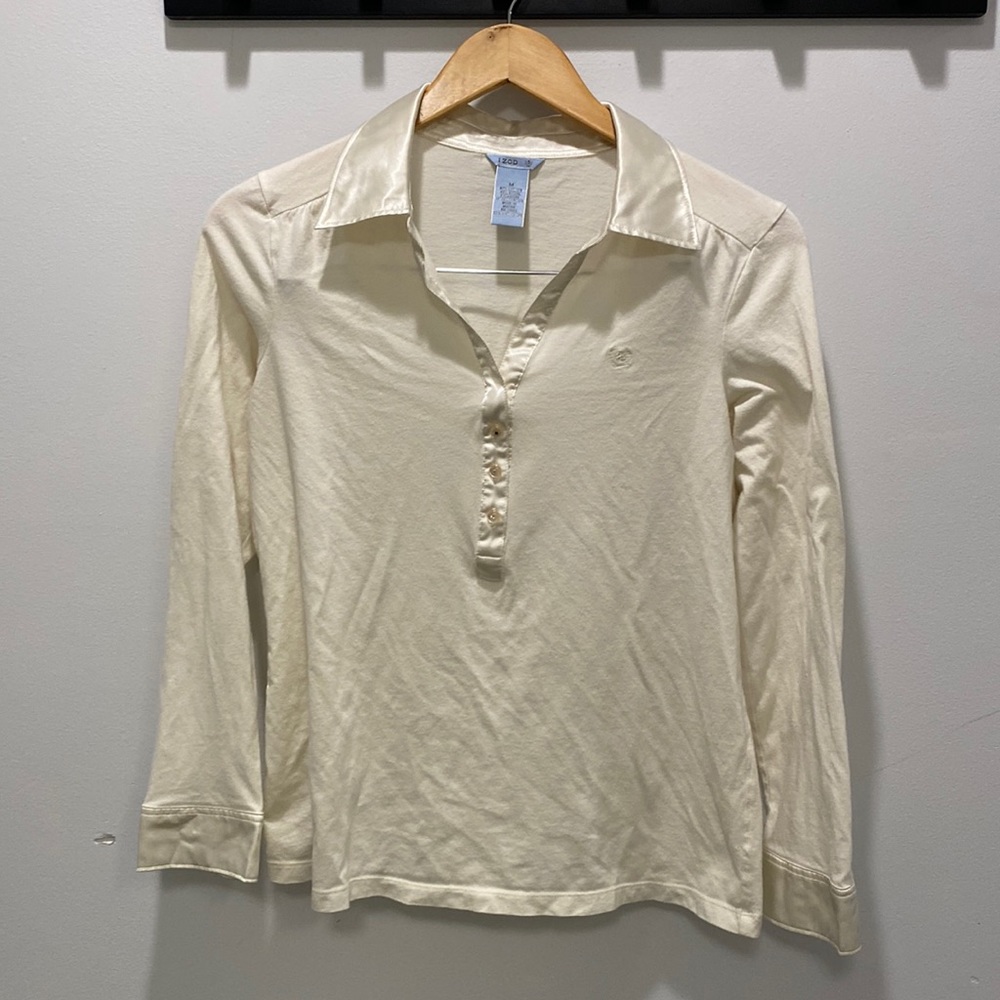 IZOD long sleeve collared cream shirt size medium
